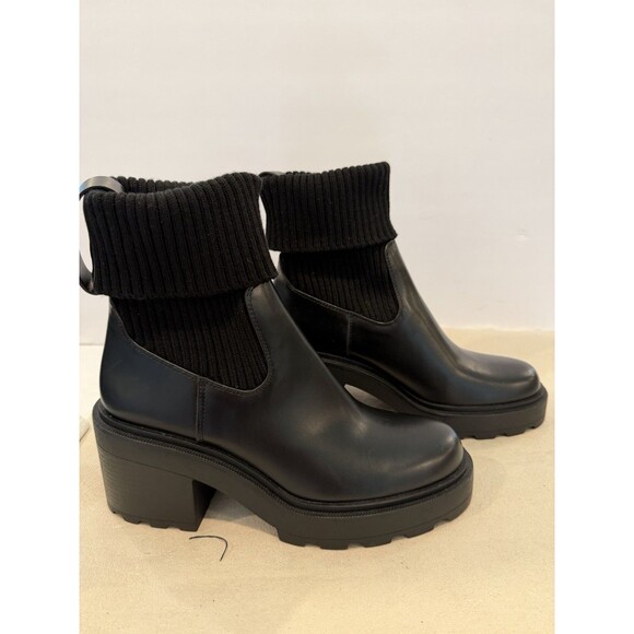 ZARA Women Ribbed Sock Chunky Ankle Boots With Track Sole Black US 7.5 EUR 38 - Picture 5 of 13